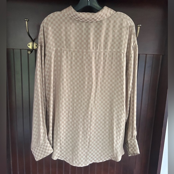 LE LIS Satin Check Button Shirt Mini Skirt Preppy Minimalist 2 Piece Set Size S - Picture 11 of 15